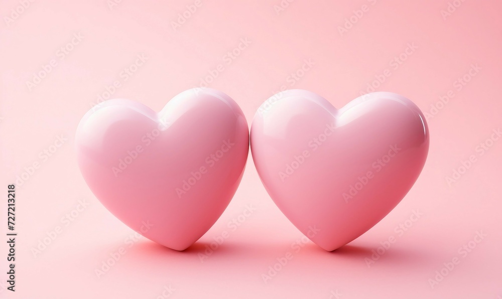 Two pink hearts on a pink background, valentine's day