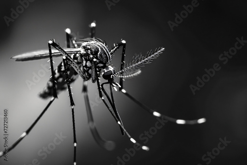 Close-up Mosquito biting on skin, fight against dengue fever on communities.Macro scene. photo