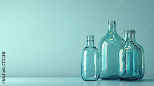 Minimalistic decorative glass bottles background concept with empty space.  