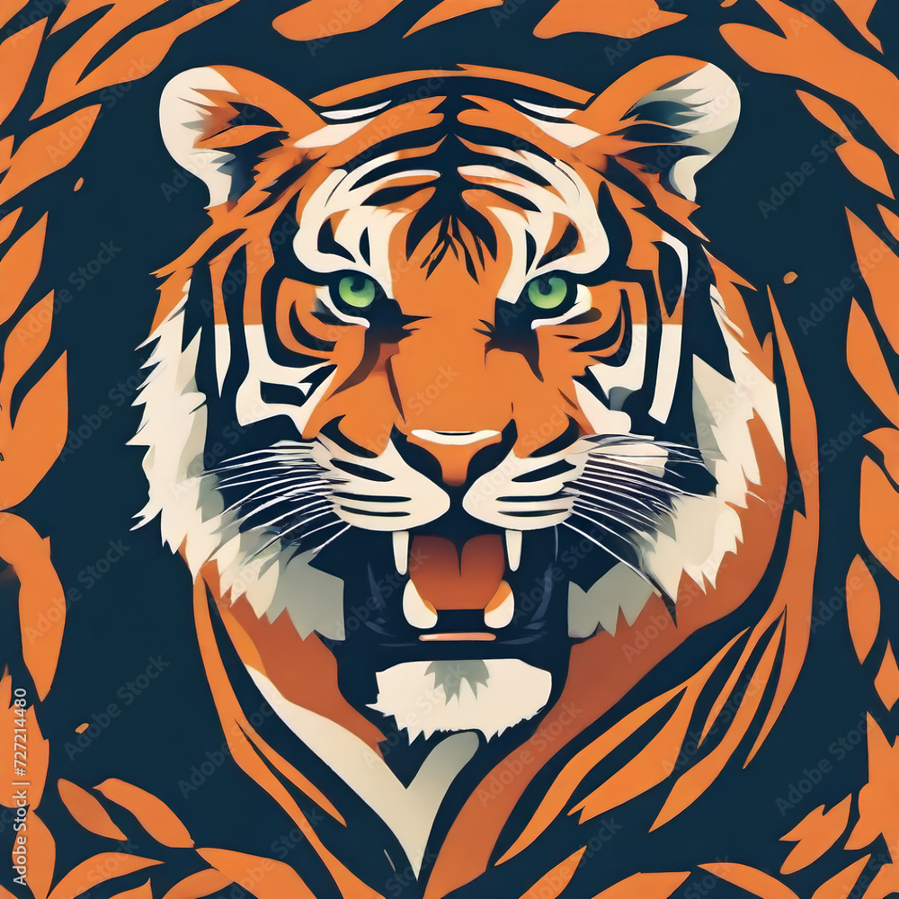 tiger head vector illustration, generative AI