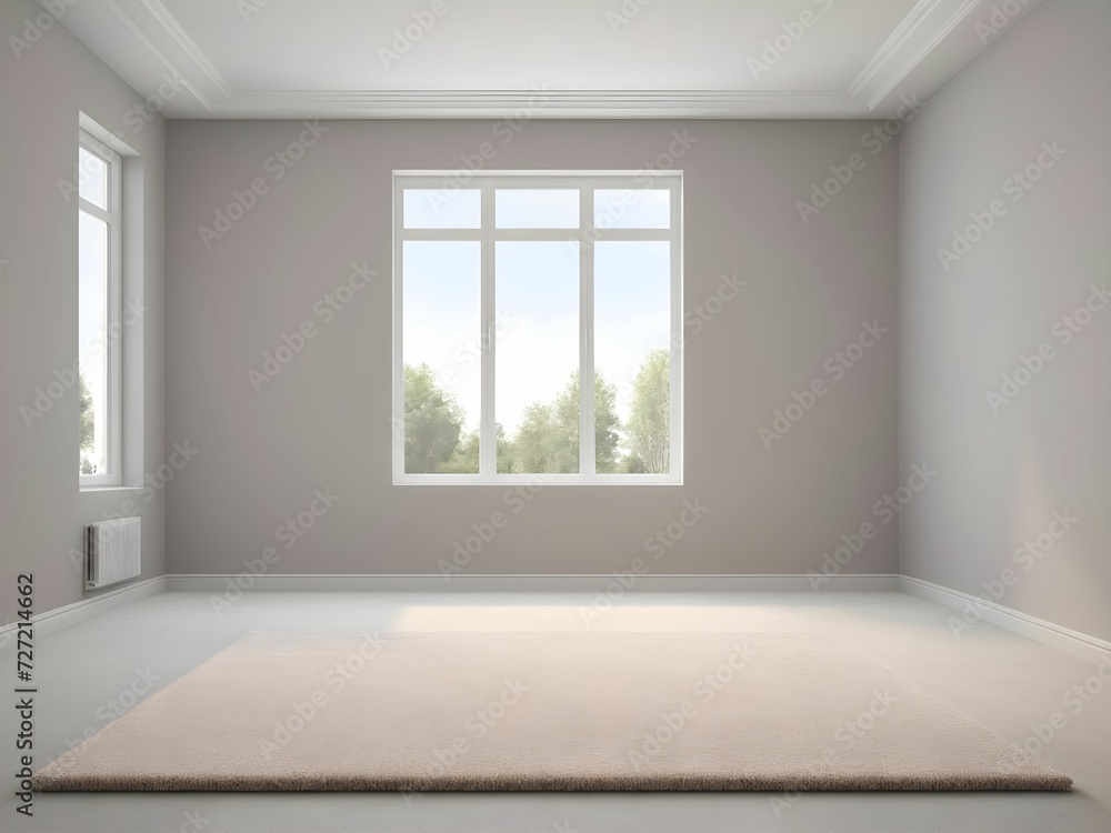 Fototapeta premium modern interior design. 3D rendering of an empty room with a carpet and a window. Front view.