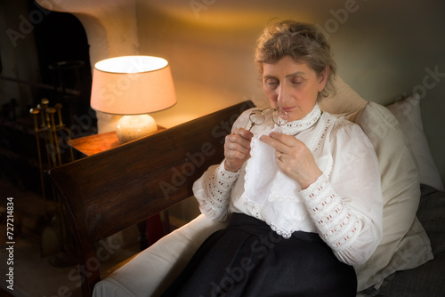 Edwardian lady sewing