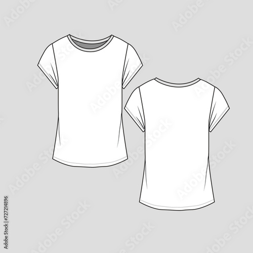 Regular Crew Neck t shirt rib neck tee short sleeve Fashion flat sketch technical drawing template design vector