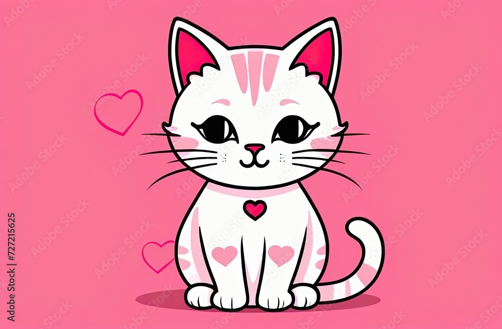 White cat sitting. Head face silhouette icon. Kitten with blue eyes. Cute cartoon funny baby character. Funny kawaii animal. Pet collection. Sticker print. Flat design. Pink background