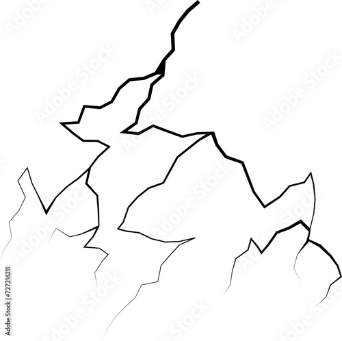 Black lightning bolt. Earth crack.Thunderstorm and lightning. Natural phenomena. Vector illustration