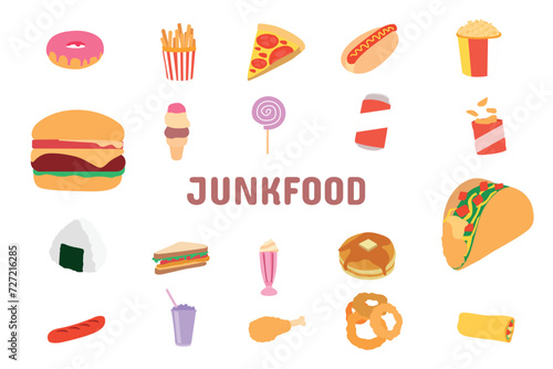 Junkfood Flat Vector Illustration Icon Sticker Set Design Materials photo