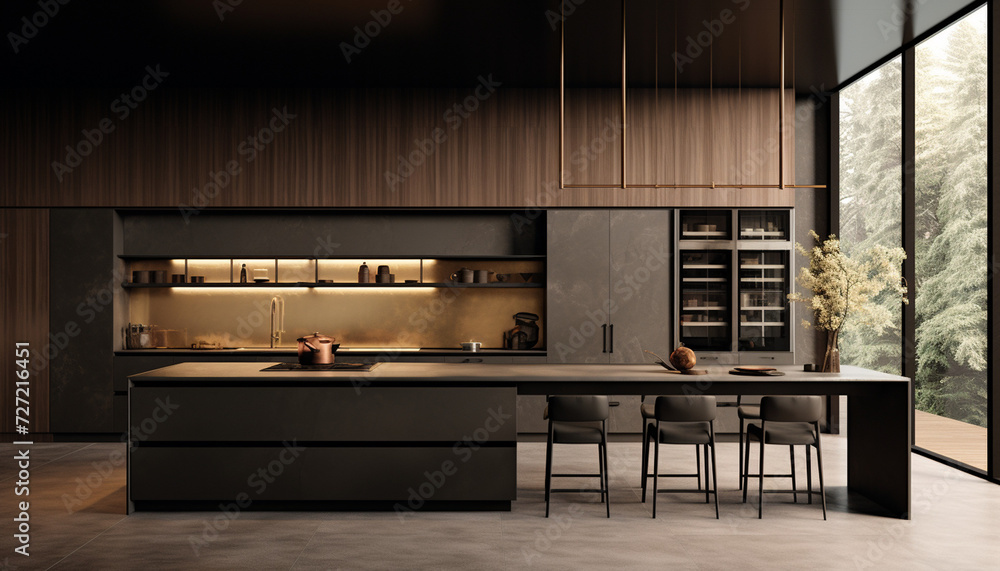 Modern interior design of kitchen with dining table and chairs Stock ...