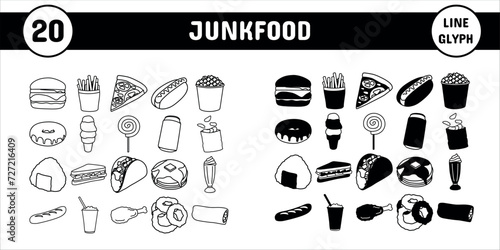 Junkfood Vector Line Glyph Illustration Icon Sticker Set Design Materials