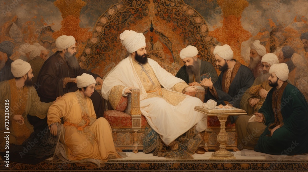 An ancient painting portraying the Khalifa or Muslim sultan, exuding ...