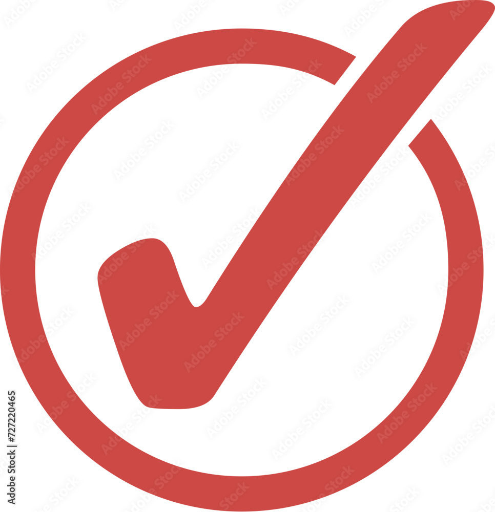 Red curved checkmark verification icon in a circular border Red curved checkmark verification icon in a circular border