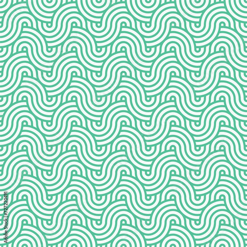 Green seamless abstract geometric japanese circles lines and waves pattern