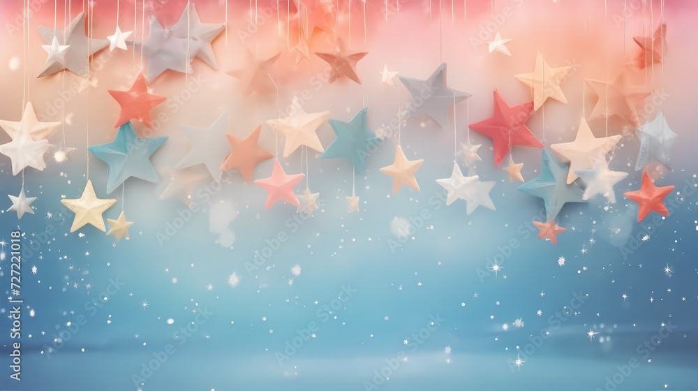 Flat lay composition for festive background with festive decorations and stars