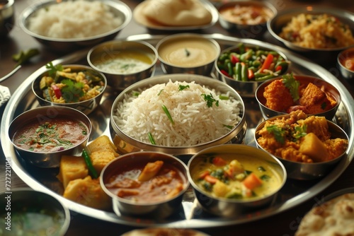 Indian food platter Hindu Veg Thali selective focus Indian food Indian food