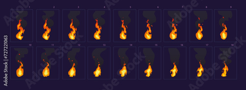 Fire explosion animation. Fire explode effect for animation, sprite sheet for game, cartoon or animation burst explosion.-vector