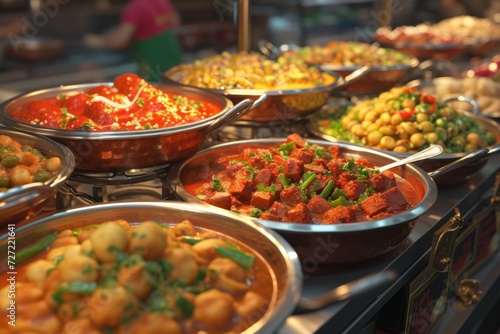 Oriental food   Indian takeaway at a Londons market © darshika