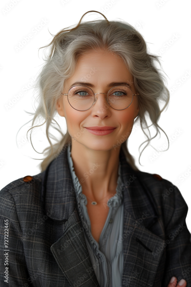 old-aged businesswoman in isolated background, Gracious old-aged businesswoman radiates wisdom and charm, isolated against a neutral backdrop for a timeless and dignified corporate portrayal