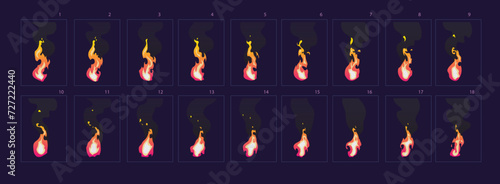 Firework explosion animation. Dust explode effect for animation, sprite sheet for game, cartoon or animation burst explosion.-vector