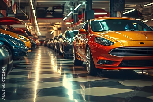 Row with a focus on a vibrant orange car in the foreground.  © Mona -33 Desing