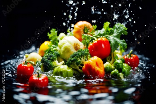 水の中に落ちる野菜	
