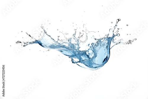 Isolated water splash in transparent background with blue bubbles and flowing motion