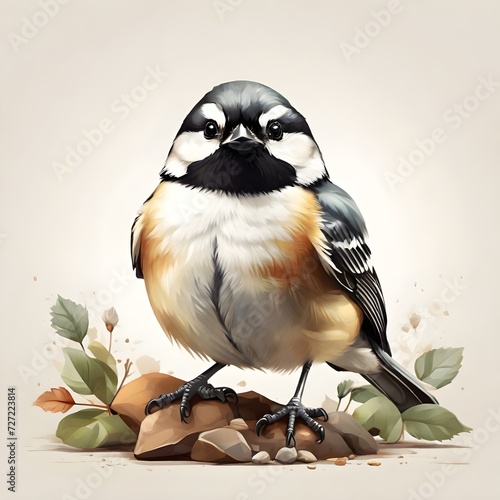 black-capped chickadee (Poecile atricapillus)  in a colorful watercolor style. Generative AI photo