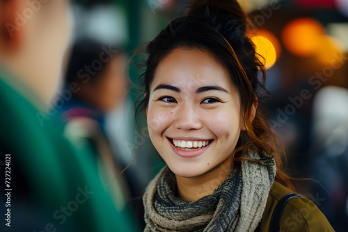 Joyful Serenity: A Scarf-Clad Beautys Radiant Smile