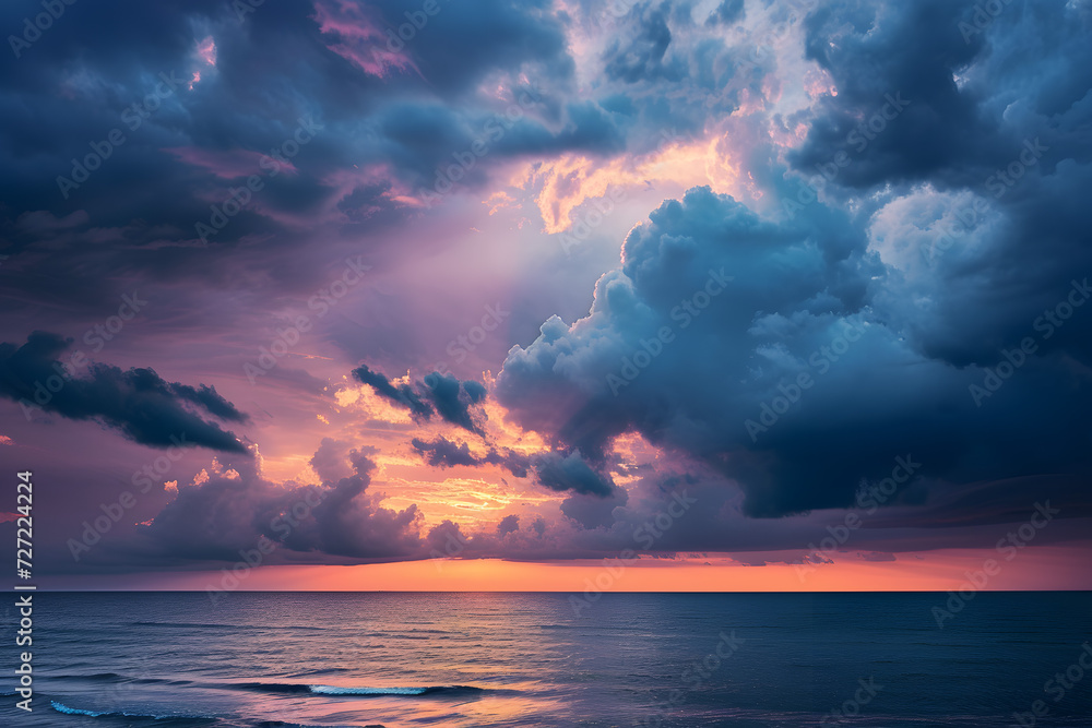 Golden Horizon: A Captivating Sunset Painting the Ocean With Clouds