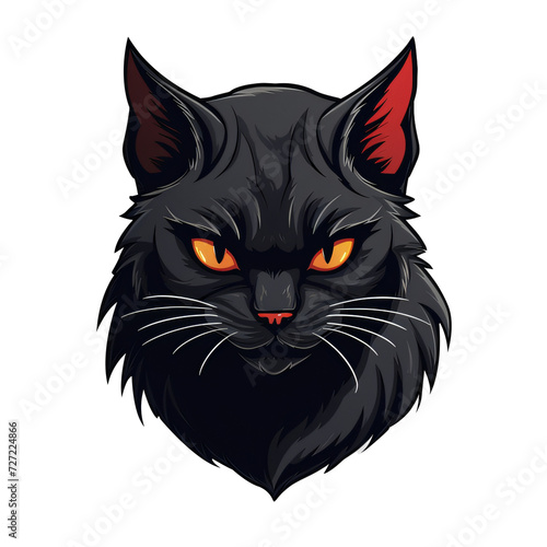 angry black cat cartoon with orange eyes on a transparent background png isolated