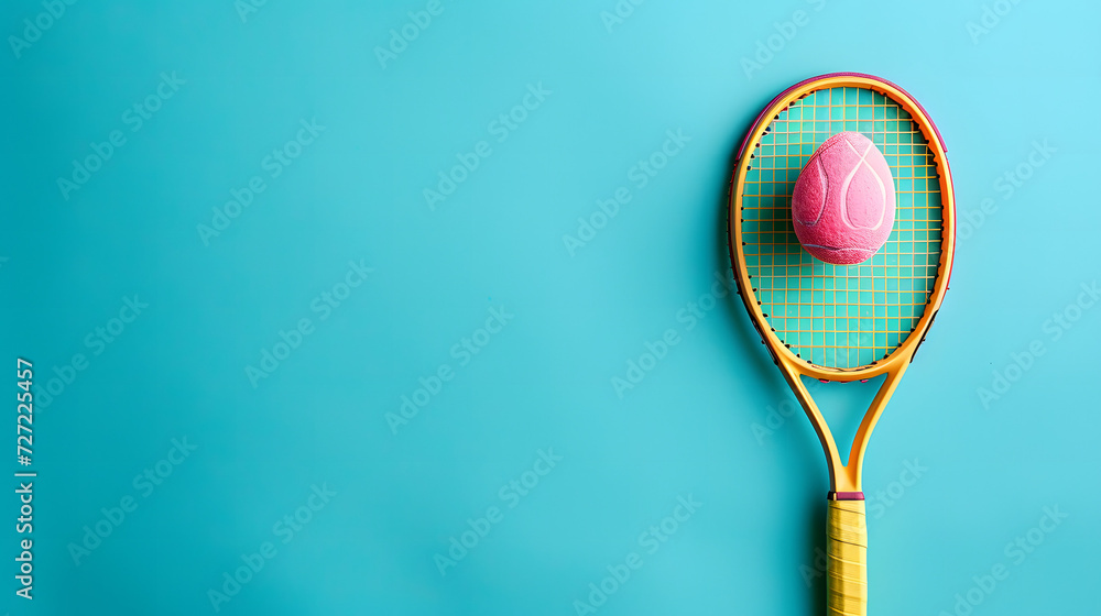 Pink Ball on Tennis Racket - obrazy, fototapety, plakaty 