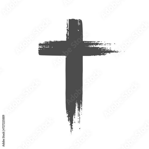 Cross clipart black and white, ash cross, grunge christian cross for Ash Wednesday card, poster, banner, post, wishes, church clipart, lent, ashes, religious cross isolated on white background