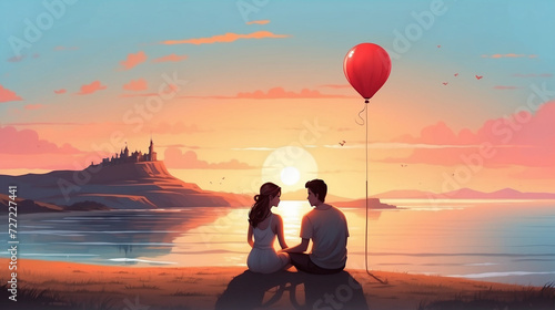 romantic background couple with sunset atmosphere
