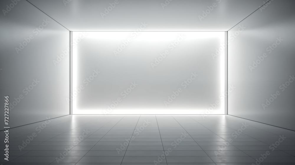 Empty gallery interior with glowing lights. Mock up, 3D Rendering Empty gallery interior with glowing lights. Mock up, 3D Rendering