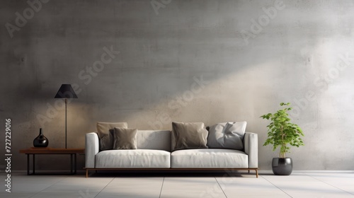 Modern interior design of living room with empty concrete wall background. 