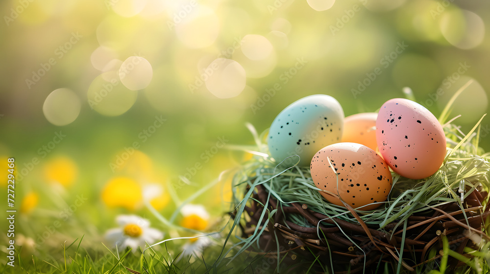 Basket Filled With Eggs on Lush Green Field Basket Filled With Eggs on Lush Green Field