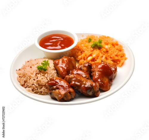 Manchurian with cooked rice in a bowl on png background.