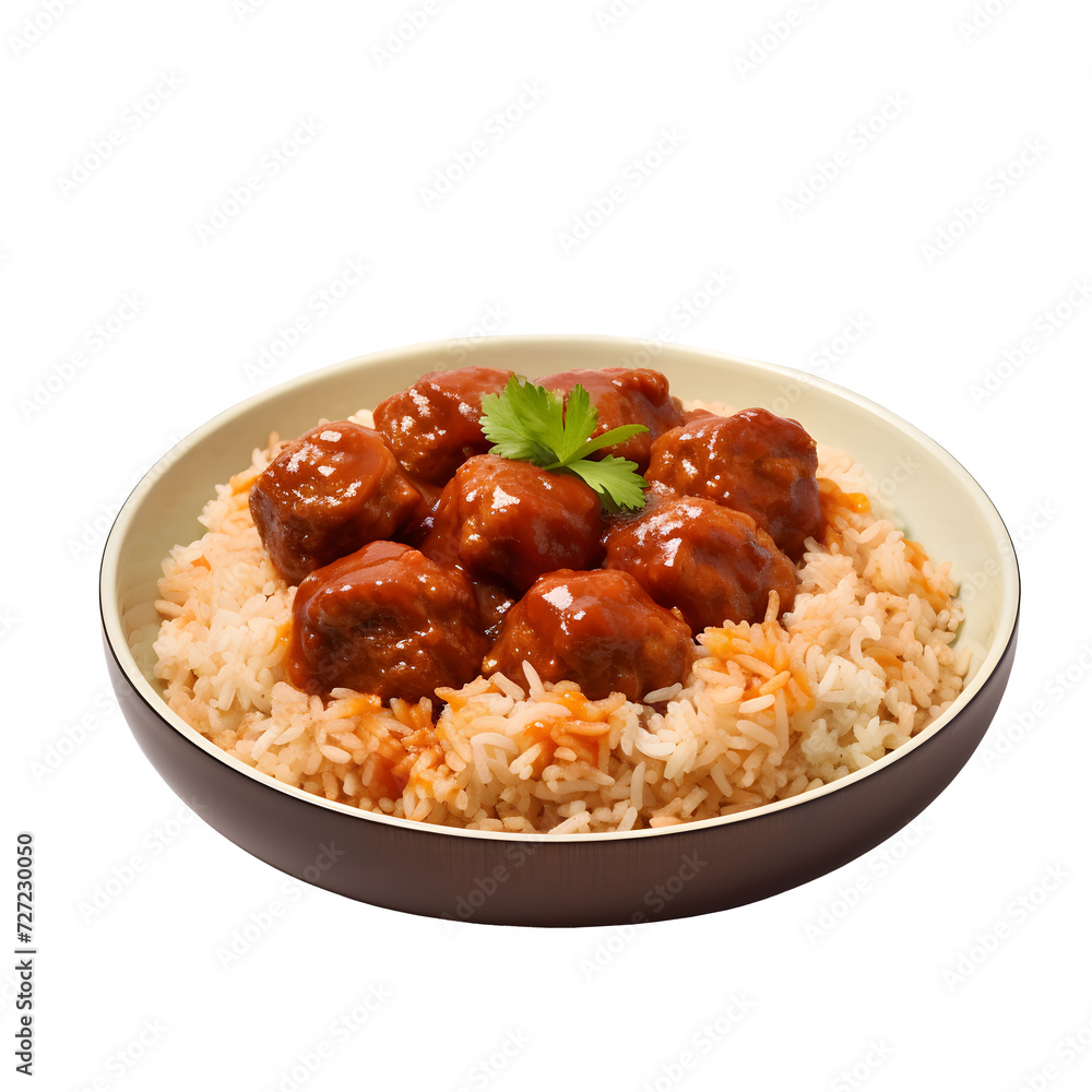 Manchurian with cooked rice in a bowl on png background. Manchurian with cooked rice in a bowl on png background.