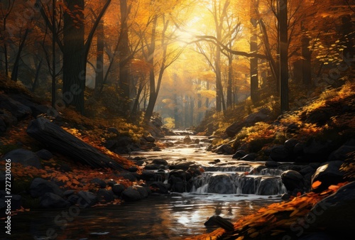river water in autumn forest landscape