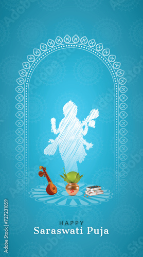 Saraswati | Puja | poster | post, Vector | Happy | Vasant | Panchami, Puja, | illustration | of. social media, flyer, Indian | festival | background | card | edit, design | 
