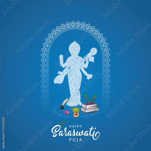 Saraswati | Puja | poster | post, Vector | Happy | Vasant | Panchami, Puja, | illustration | of. social media, flyer, Indian | festival | background | card | edit, design | 