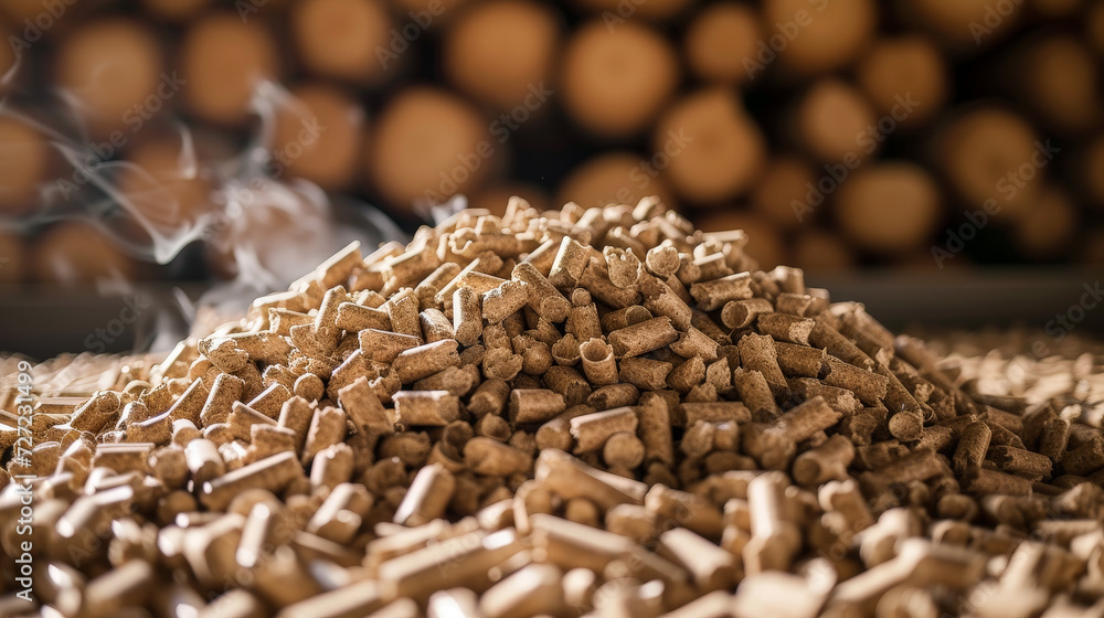Obraz premium Organic Energy Harvest: Wood Pellets in Natural Abundance. Generative AI