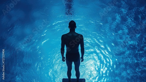 Man standing on diving board at swimming pool. © Alexandr_DG