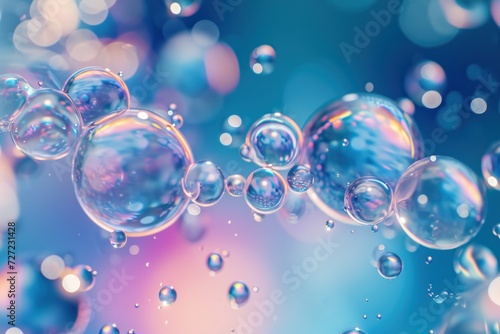 Transparent cosmetic gel fluid with molecule bubbles oil distribution. Bubble cluster, cells under a microscope. Macro Shot of Natural Organic Cosmetics