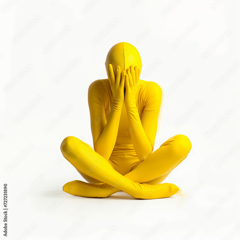 Man in a chicken suit with his hands up like he's cheering. Full body