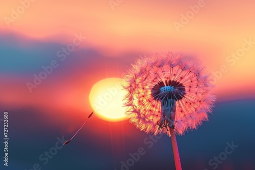 Sunset with a Dandelion  Pink Sun and Dandelion  Dandelion in the Sunlight  A Dandelion s Reflection on the Sun.