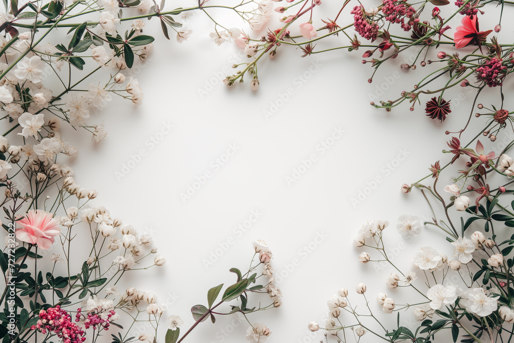 Vibrant flowers elegantly frame the scene, creating a captivating composition with ample copy space at the center Vibrant flowers elegantly frame the scene, creating a captivating composition with ample copy space at the center