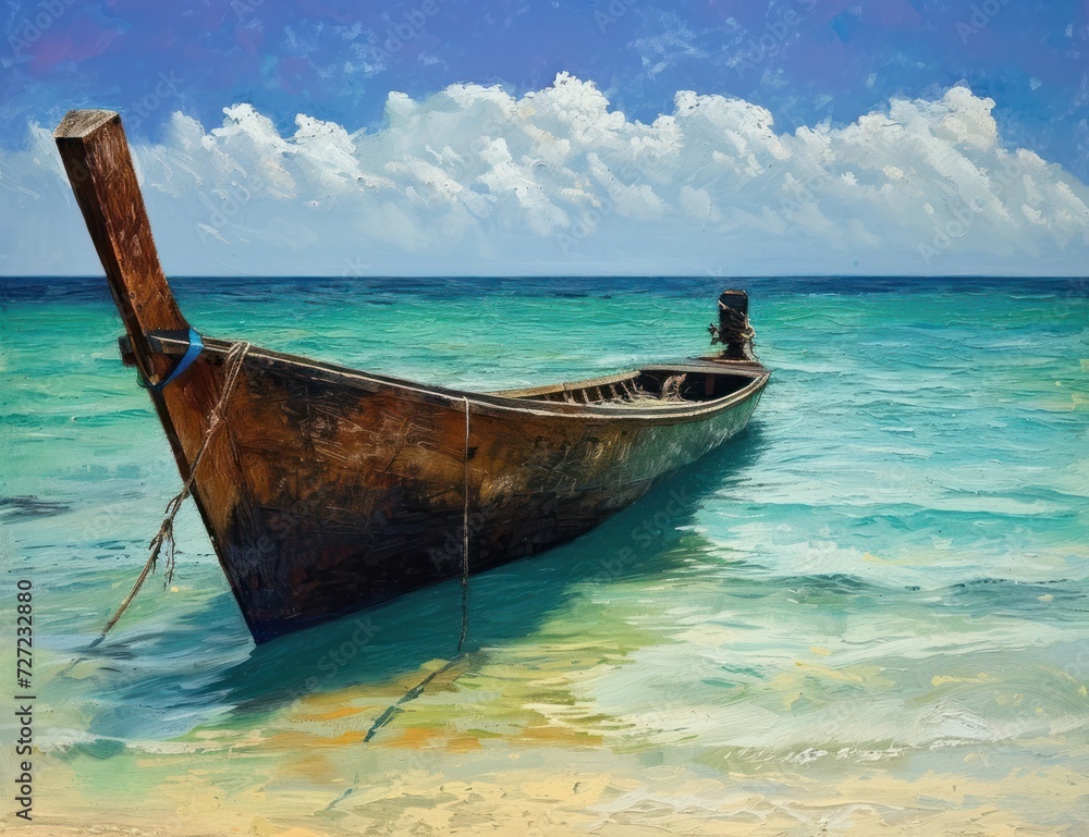 Sailing on a Sunny Day, Beach Boat Adventure, A Canoe's Journey to the Ocean Shore, The Calm Blue Sea and its Boat Companion. Sailing on a Sunny Day, Beach Boat Adventure, A Canoe's Journey to the Ocean Shore, The Calm Blue Sea and its Boat Companion.