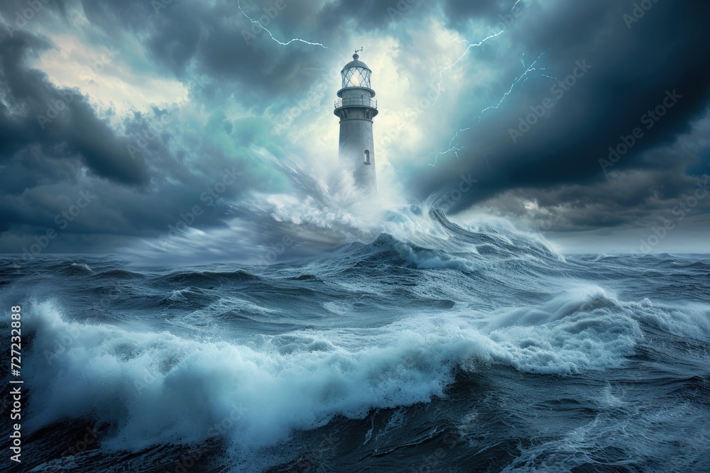 The Lighthouse in the Stormy Seas, A Beacon of Hope Amidst the Raging Waves, Surviving the Fury of Nature, Navigating Through the Perils of the Ocean.