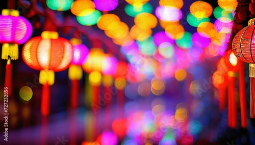 chinese lunar new year celebration china town defocused background mid autumn festival with colorful lights