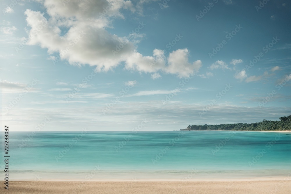 tropical beach panorama, seascape with a wide horizon, showcasing the beautiful expanse of the sky meeting the sea