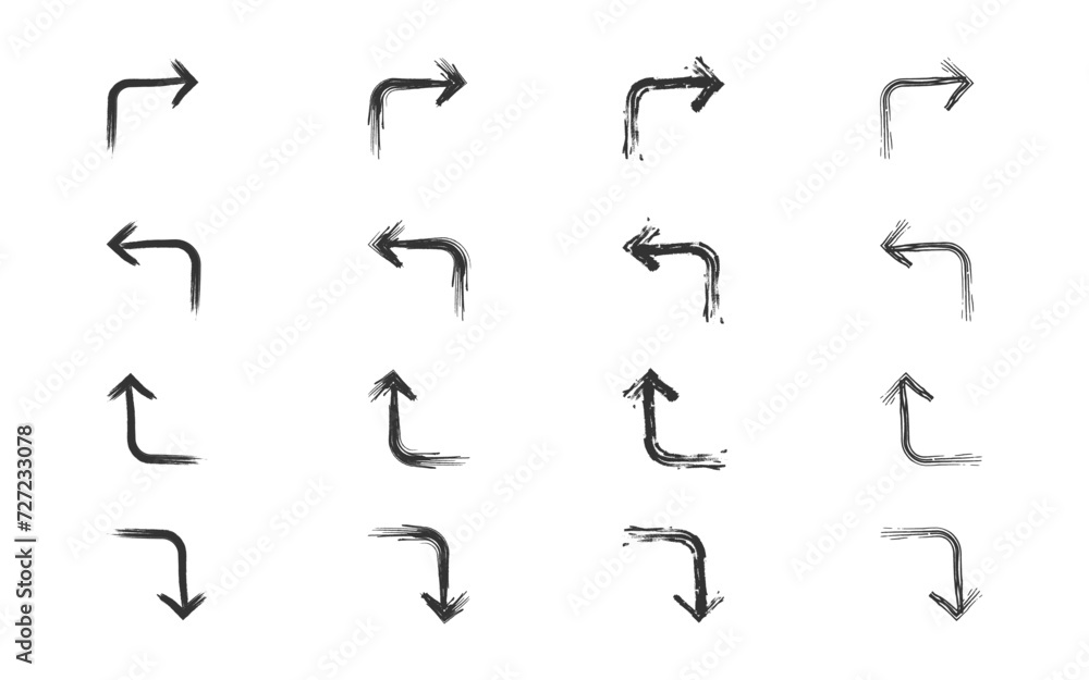 Hand drawn direction arrow icon set. Vector illustration